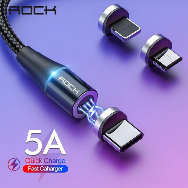 ROCK 5A Magnetic Cable Micro Usb Type C Super Fast Charging Phone Usb C LED Light Phone 1M 2M Charge For iPhone Xiaomi Samsung AExp