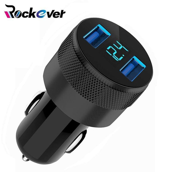 Rockever Dual USB Car Charger Adapter 3.1A Digital LED Voltage/Current Display Auto Vehicle Metal Charger For Smart Phone/Tablet-LED Car Charger-Black Car Charger-JadeMoghul Inc.