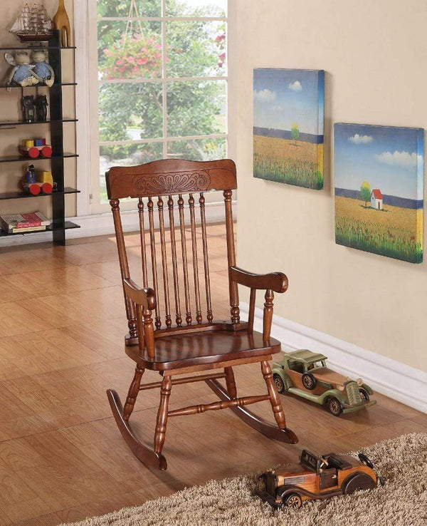 Rocking Chairs Sober Wooden Rocking Chair, Tobacco Brown Benzara