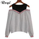 Rogi Female Jumper Sweatshirt 2018 Off Shoulder Patchwork Hoodies Top Autumn Winter Crew Neck Pullovers Tracksuit Ladies Tops JadeMoghul Inc. 