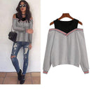 Rogi Female Jumper Sweatshirt 2018 Off Shoulder Patchwork Hoodies Top Autumn Winter Crew Neck Pullovers Tracksuit Ladies Tops JadeMoghul Inc. 