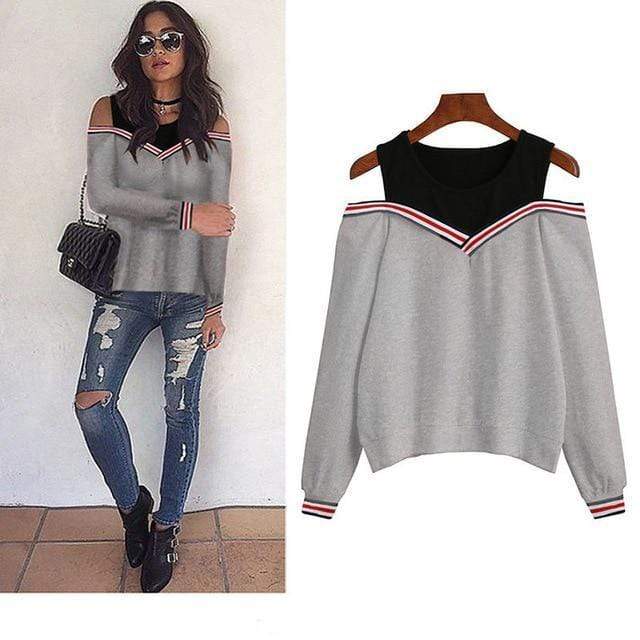 Rogi Female Jumper Sweatshirt 2018 Off Shoulder Patchwork Hoodies Top Autumn Winter Crew Neck Pullovers Tracksuit Ladies Tops JadeMoghul Inc. 