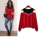 Rogi Female Jumper Sweatshirt 2018 Off Shoulder Patchwork Hoodies Top Autumn Winter Crew Neck Pullovers Tracksuit Ladies Tops JadeMoghul Inc. 