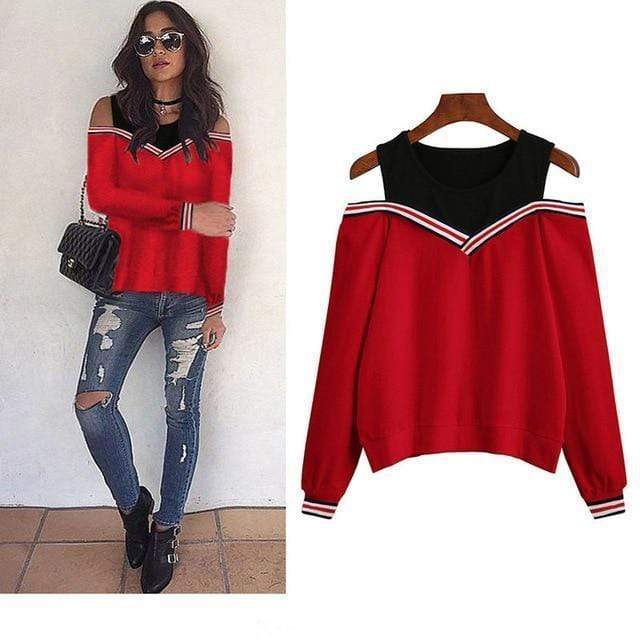 Rogi Female Jumper Sweatshirt 2018 Off Shoulder Patchwork Hoodies Top Autumn Winter Crew Neck Pullovers Tracksuit Ladies Tops JadeMoghul Inc. 