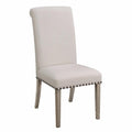 Rolled Back Parson Dining Chair, Beige, Set of 2-Dining Chairs-Beige-Wood & Fabric-JadeMoghul Inc.