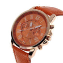Roman Numerals PU Leather Analog Quartz Colorful Dial Watch-Orange-JadeMoghul Inc.