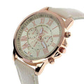 Roman Numerals PU Leather Analog Quartz Colorful Dial Watch-White-JadeMoghul Inc.