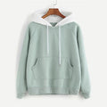 ROMWE Pale Green Patchwork Hoodie Women Raglan Long Sleeve Cute Contrast Hooded Sweatshirt 2018 Fall Pocket Drawstring Hoodies JadeMoghul Inc. 
