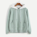 ROMWE Pale Green Patchwork Hoodie Women Raglan Long Sleeve Cute Contrast Hooded Sweatshirt 2018 Fall Pocket Drawstring Hoodies JadeMoghul Inc. 