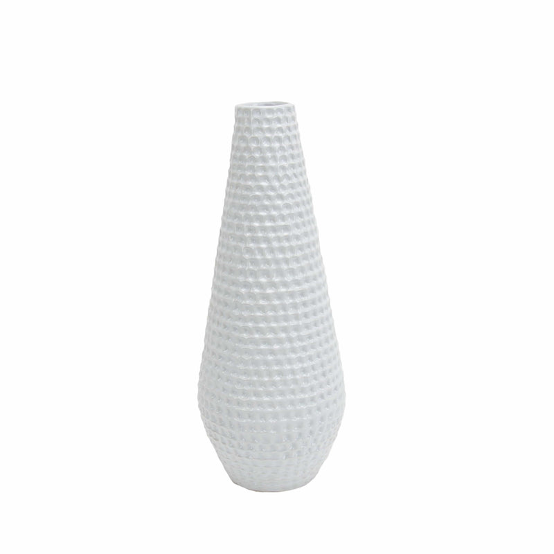 Rope Textured Ceramic Vase with Tapered Bottom, Small, White-Vases-White-Ceramic-JadeMoghul Inc.