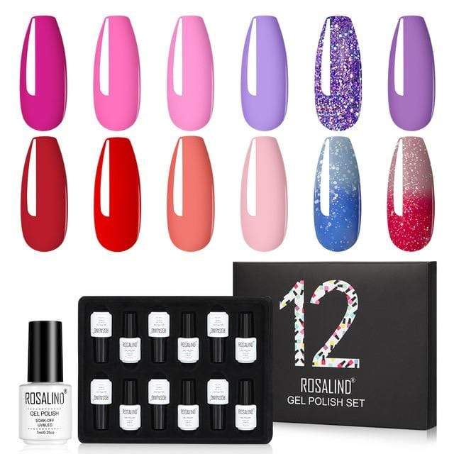 ROSALIND Gel Nail Polish Set Acrylic Nail Kit 12PCS/LOT Soak Off Hybrid Lacquer Semi Permanent Gellak Varnish Set For Manicured AExp