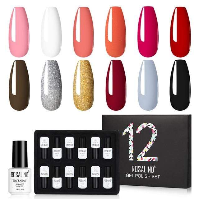 ROSALIND Gel Nail Polish Set Acrylic Nail Kit 12PCS/LOT Soak Off Hybrid Lacquer Semi Permanent Gellak Varnish Set For Manicured AExp