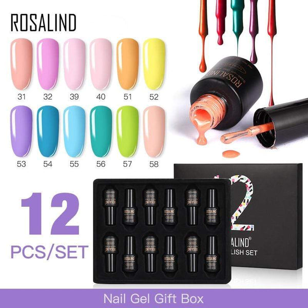 ROSALIND Gel Nail Polish Set Acrylic Nail Kit 12PCS/LOT Soak Off Hybrid Lacquer Semi Permanent Gellak Varnish Set For Manicured AExp