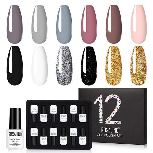 ROSALIND Gel Nail Polish Set Acrylic Nail Kit 12PCS/LOT Soak Off Hybrid Lacquer Semi Permanent Gellak Varnish Set For Manicured AExp