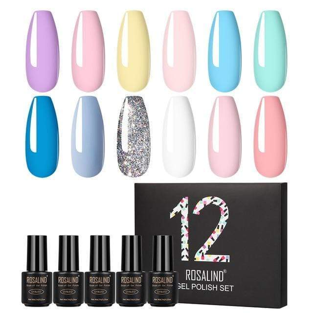 ROSALIND Gel Nail Polish Set Acrylic Nail Kit 12PCS/LOT Soak Off Hybrid Lacquer Semi Permanent Gellak Varnish Set For Manicured AExp