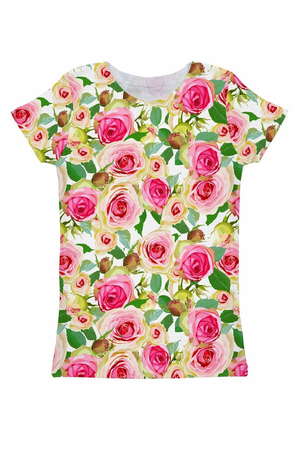Rosarium Rosarium Zoe Pink & Green Floral Print Designer Tee - Women Zoe T-Shirt