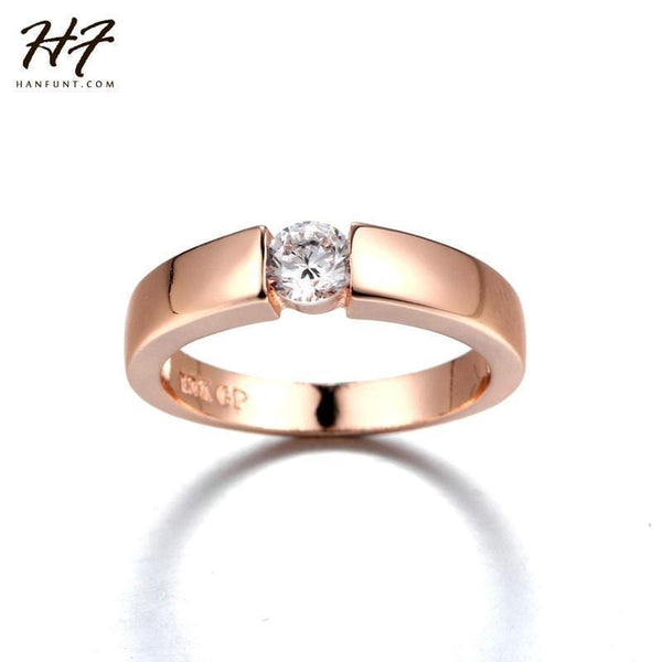 Rose Gold Color CZ Crystal High Polish Wedding Band Ring for Man and Woman R400 AExp