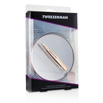 Rose Gold Mini Slant Tweezer And 10X Mirror - -Make Up-JadeMoghul Inc.