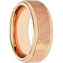 Tungsten Rings Rose Pink Tungsten Carbide Hammered Step Edges Ring