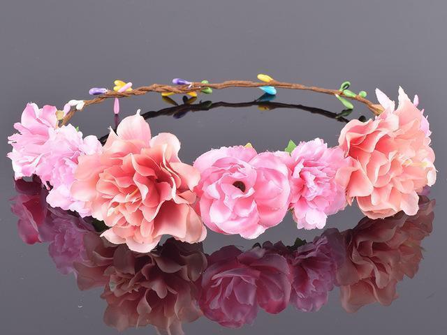 Roses Carnations Peony Flower Halo Bridal Floral Crown Hair Wreath Mint Head Wreath Wedding Accessories Headpiece Bridesmaid-13-JadeMoghul Inc.