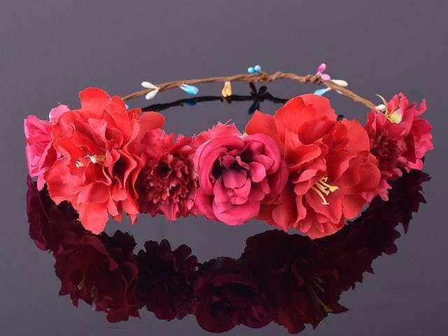 Roses Carnations Peony Flower Halo Bridal Floral Crown Hair Wreath Mint Head Wreath Wedding Accessories Headpiece Bridesmaid-6-JadeMoghul Inc.