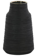 Round Ceramic Vase With Combed Design, Large, Black-Vases-Black-Ceramic-JadeMoghul Inc.