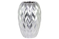 Round Ceramic Vase With Embossed Wave Design, Large, Matte Silver-Vases-Silver-Ceramic-JadeMoghul Inc.