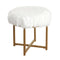 Round Faux Fur Upholstered Stool with X Shape Metal Base, White and Gold-Accent Stools-White and Gold-Faux Fur and Metal-JadeMoghul Inc.