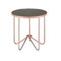 Round Glass End Table With Metal Base, Rose Gold-Side and End Tables-Gold-Metal Glass-JadeMoghul Inc.