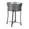 Round Metal Beverage Tub with Wooden Handles and Flared Stand, Galvanized Gray-Bar Cabinets & Carts-Gray-Metal and Wood-JadeMoghul Inc.