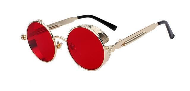 Round Metal Sunglasses / Fashion Designer Vintage Sunglasses-Gold w sea red-JadeMoghul Inc.