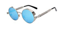 Round Metal Sunglasses / Fashion Designer Vintage Sunglasses-Silver w blue mir-JadeMoghul Inc.