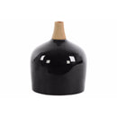 Round Moluccan Vase with Wood Neck - Large - Black - Benzara-Vases-Black-JadeMoghul Inc.