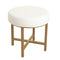 Round Shape Metal Framed Stool with Velvet Upholstered Seat, White and Gold-Accent Stools-White and Gold-Velvet and Metal-JadeMoghul Inc.
