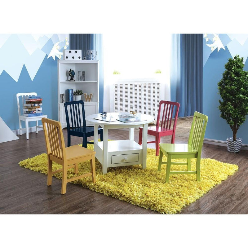 Round Shape Wooden Kids Table Set with Four Chairs, Pack Of 5, Multicolor-Accent Chairs-Multicolor-Wood Veneer Solid Wood-JadeMoghul Inc.