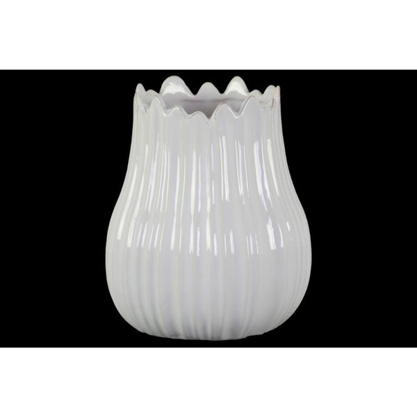 Round Shaped Ceramic Bellied Vase with Irregular Shape, Glossy White-Vases-White-Ceramic-JadeMoghul Inc.