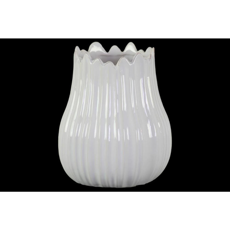 Round Shaped Ceramic Bellied Vase with Irregular Shape, Glossy White-Vases-White-Ceramic-JadeMoghul Inc.