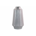 Round Vase with Round Lip Ribbed Design Body- Large- Silver- Benzara-Vases-Silver-JadeMoghul Inc.