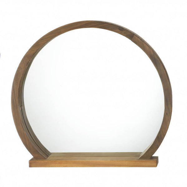 Shelf Decor Round Wooden Mirror With Shelf
