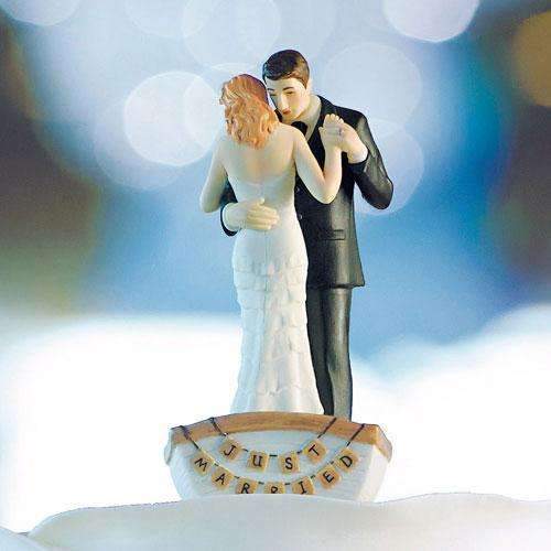 "Row Away" Wedding Couple in Rowboat Figurine (Pack of 1)-Wedding Cake Toppers-JadeMoghul Inc.