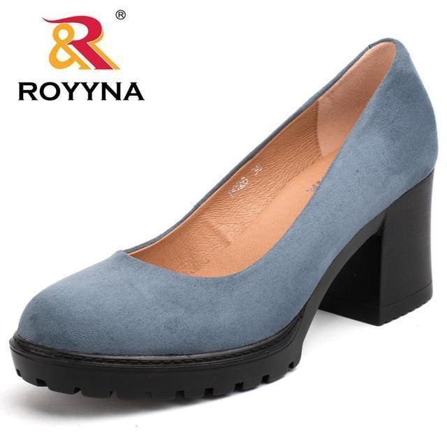 ROYYNA 2017 New Fashion Style Women Pumps Shallow Ladies Platform Shoes Round Toe Square Heels Women Wedding Shoes Wholesales-Blue-5.5-JadeMoghul Inc.