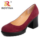 ROYYNA 2017 New Fashion Style Women Pumps Shallow Ladies Platform Shoes Round Toe Square Heels Women Wedding Shoes Wholesales-DARK RED-5.5-JadeMoghul Inc.