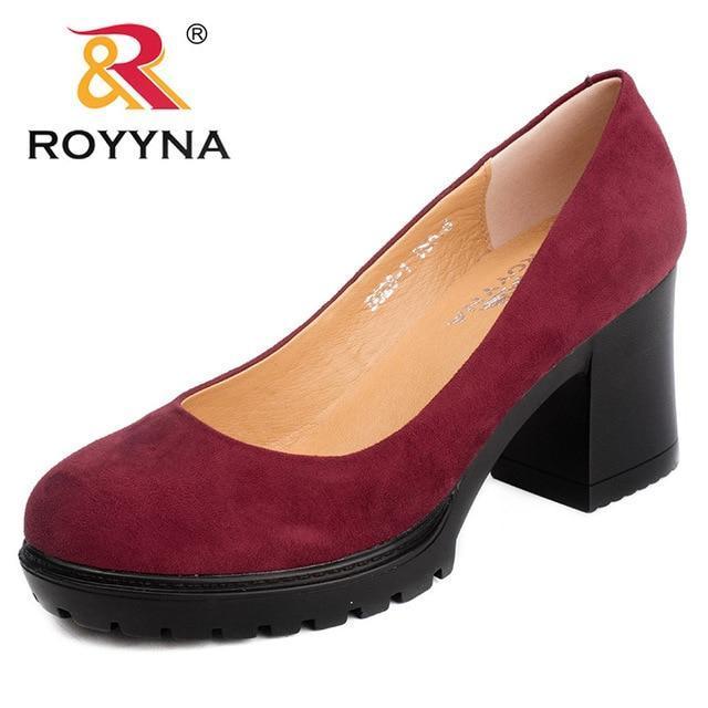 ROYYNA 2017 New Fashion Style Women Pumps Shallow Ladies Platform Shoes Round Toe Square Heels Women Wedding Shoes Wholesales-DARK RED-5.5-JadeMoghul Inc.
