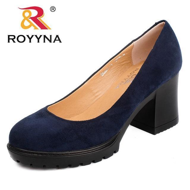 ROYYNA 2017 New Fashion Style Women Pumps Shallow Ladies Platform Shoes Round Toe Square Heels Women Wedding Shoes Wholesales-DEEP BLUE-5.5-JadeMoghul Inc.