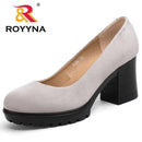 ROYYNA 2017 New Fashion Style Women Pumps Shallow Ladies Platform Shoes Round Toe Square Heels Women Wedding Shoes Wholesales-Gray-5.5-JadeMoghul Inc.