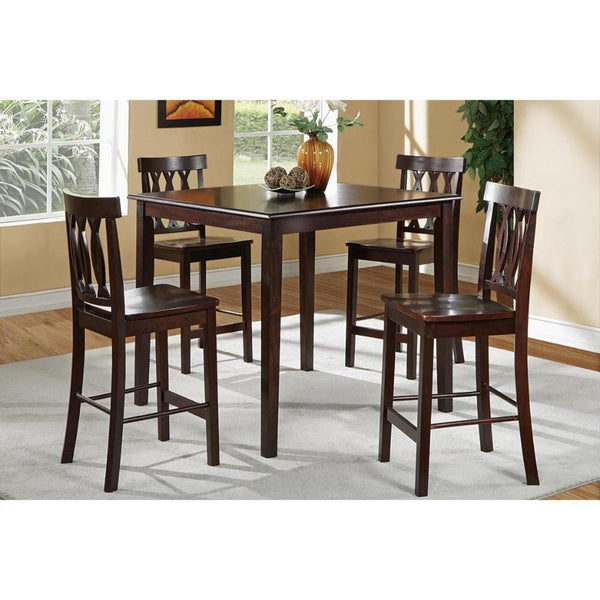 Rubber Wood 5 Piece Sturdy Counter Height Dining Set Brown-Dining Sets-Brown-RUBBER WOOD-JadeMoghul Inc.