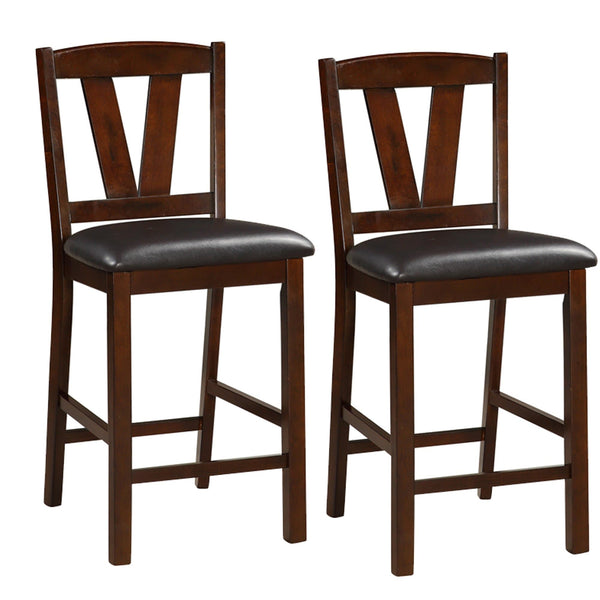 Rubber Wood Counter Height Armless Chair, Dark Walnut brown, Set of 2-High Chairs and Booster Seats-Brown-Rubber Wood Faux Leather-JadeMoghul Inc.