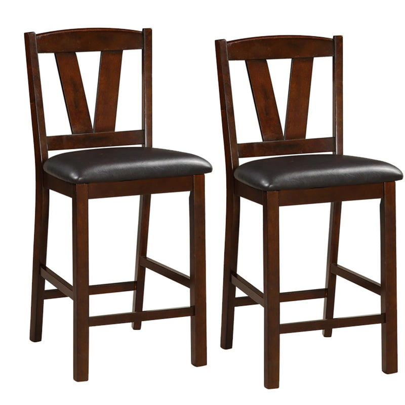 Rubber Wood Counter Height Armless Chair, Dark Walnut brown, Set of 2-High Chairs and Booster Seats-Brown-Rubber Wood Faux Leather-JadeMoghul Inc.