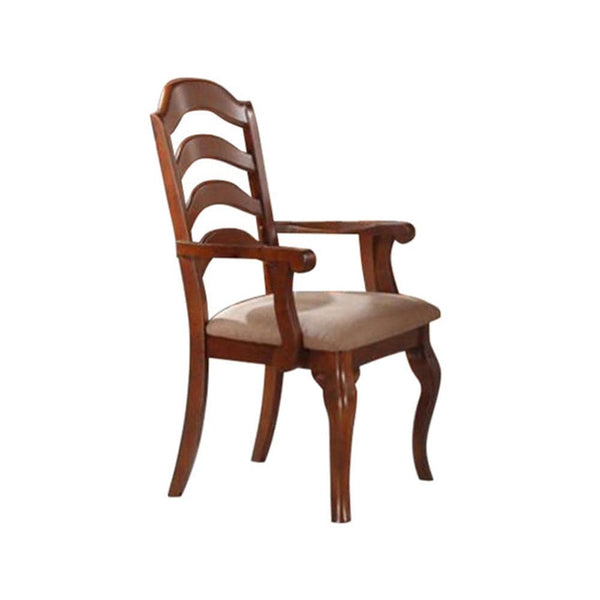 Rubber Wood Dining Chairs With Ladder Back, Set Of 2, Oak Brown-Dining Chairs-Brown-Rubber Wood-JadeMoghul Inc.