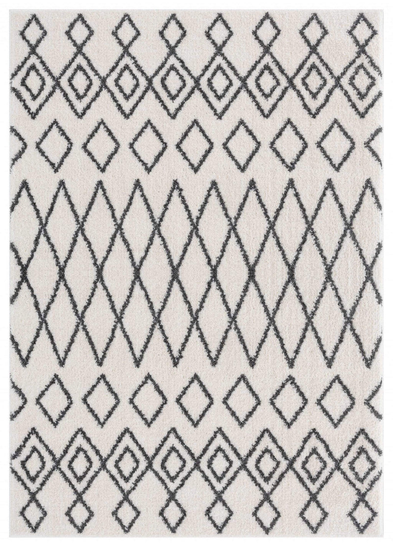 Rugs Affordable Rugs 63" x 86" x 1.2" White Microfiber Polyester Area Rug 1545 HomeRoots